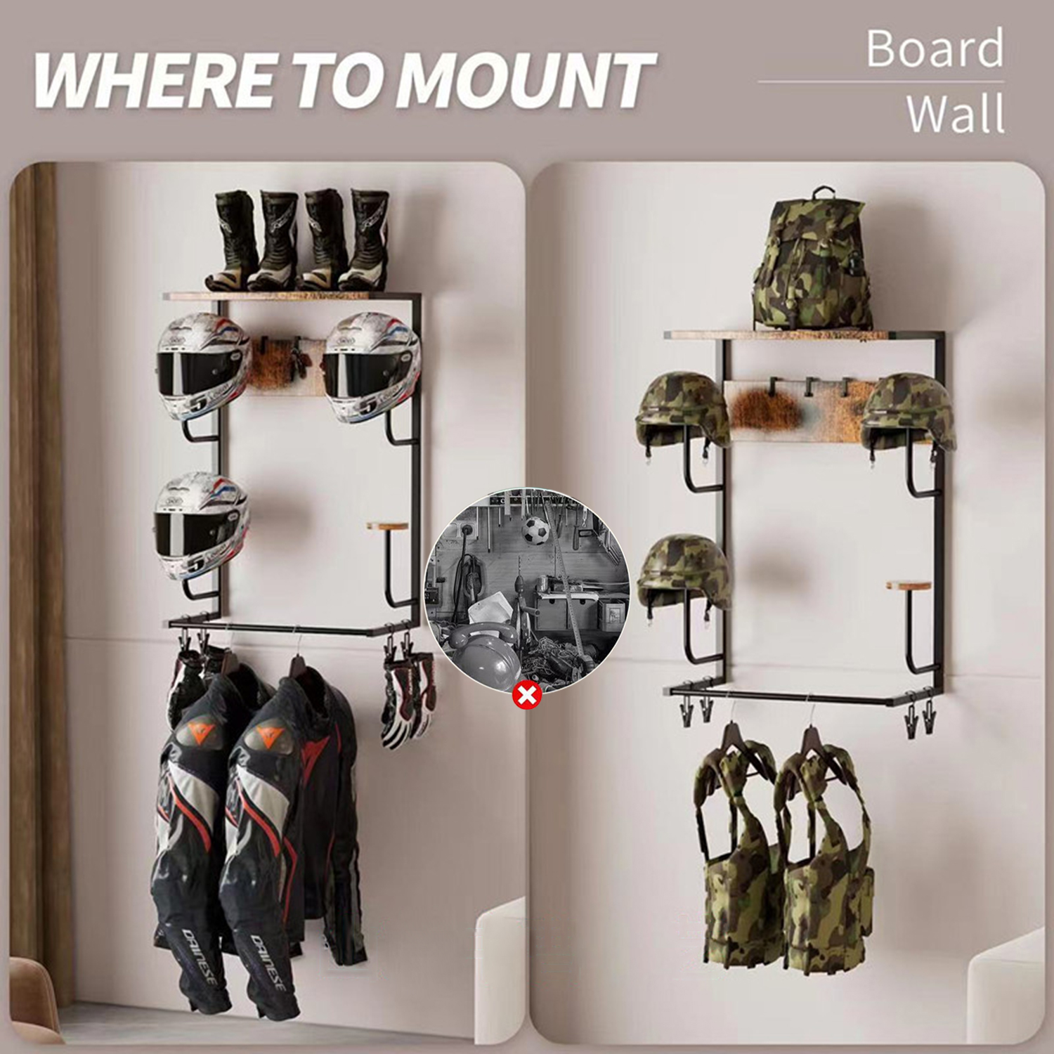Motorcycle Helmet Holder, Wall - Cycling Gear Organiser 评论和价格